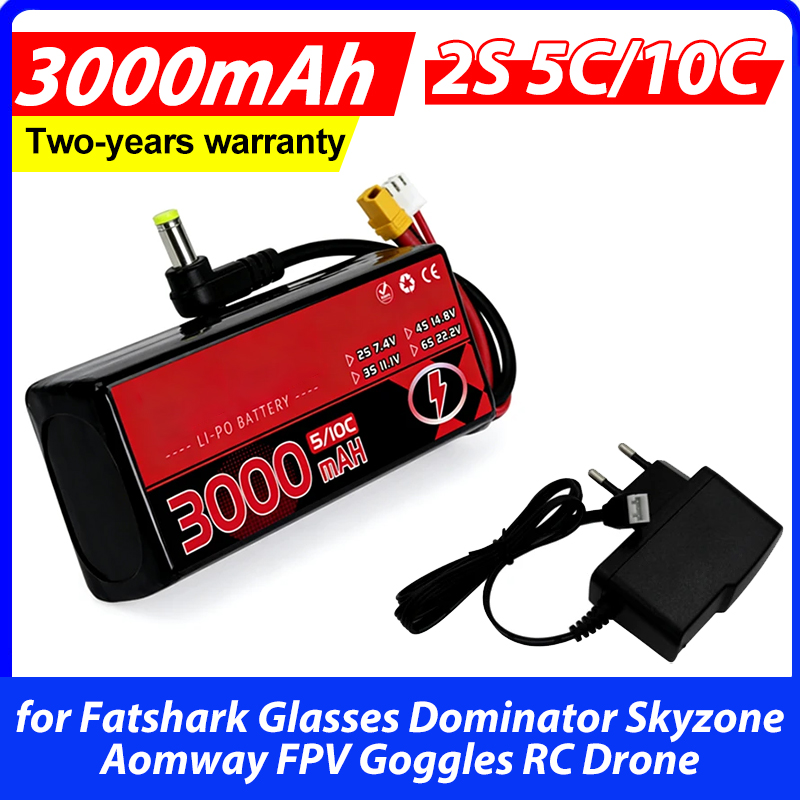 Bateria Lipo 3000MAH 2S 5C 10C - Skyzone Sky04X Pro Oled Fpv Goggles avaliação e preço